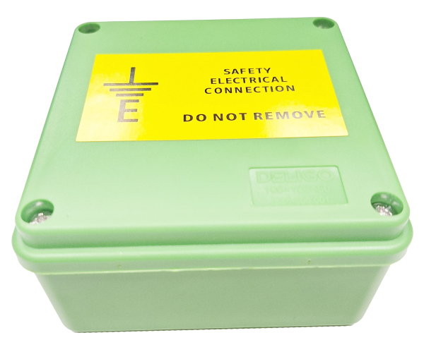 Earth Connection BoxesEarth Electrode Box (Green) c/w Safety Label - Deligo