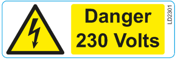 DANGER 230V VINYL SELF ADH. 75MM X 25MM (25/ROLL)