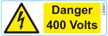 DANGER 400V VINYL SELF ADH 75MM X 25MM (25/ROLL)