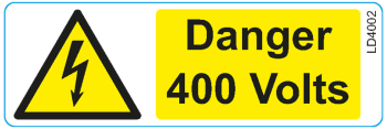 DANGER 400V VINYL SELF ADH 75MM X 25MM (250/ROLL)