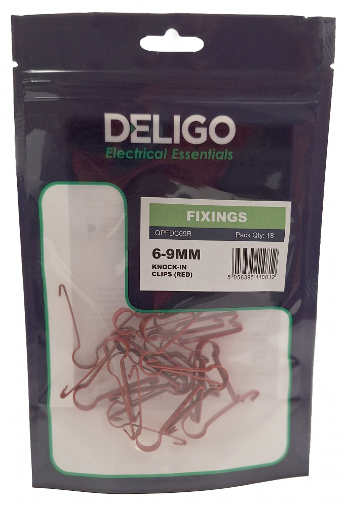 Push In Metal Clips Quick Fixing Packs Push-In Metal Clips Red 6-9mm (Pack of 18) - Deligo