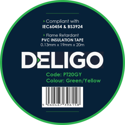 20 METRE GREEN/YELLOW PVC INSULATION TAPE