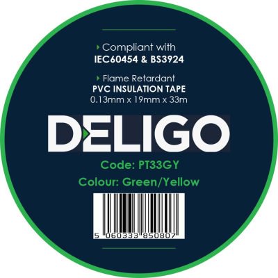 33 METRE GREEN/YELLOW PVC INSULATION TAPE