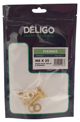 M8 X 25 BRASS NUTS, BOLTS & WA Pack Qty 3