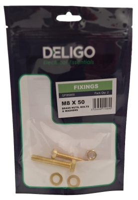 M8 X 50 BRASS NUTS, BOLTS & WA Pack Qty 2