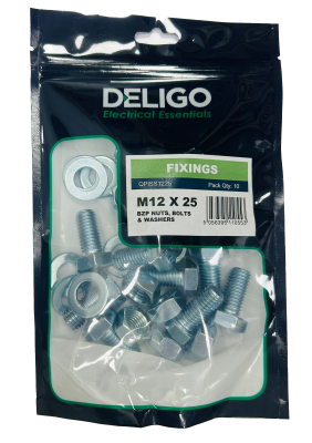 BZP Nuts, Bolts and Washers 12 x 25mm (Pack of 10)