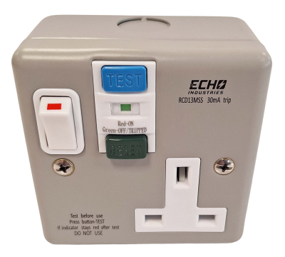 Metal RCD Switched Socket Single 13A